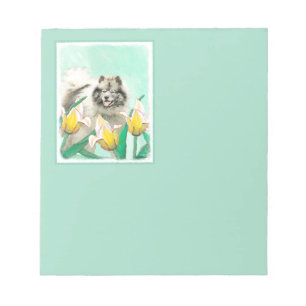 Keeshond in Tulips Painting - Cute Original Dog Ar Notepad