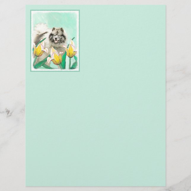Keeshond in Tulips Painting Cute Original Dog Art (Front)