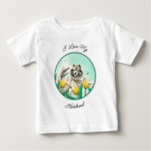 Keeshond in Tulips Painting Cute Original Dog Art Baby T-Shirt