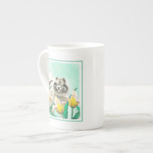 Keeshond in Tulips Painting Cute Original Dog Art Bone China Mug