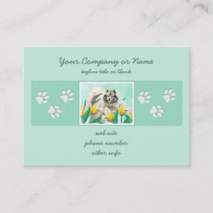 Keeshond in Tulips Painting Cute Original Dog Art Business Card