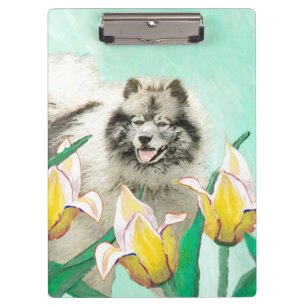Keeshond in Tulips Painting Cute Original Dog Art Clipboard