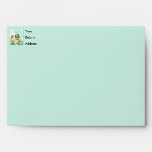 Keeshond in Tulips Painting Cute Original Dog Art Envelope