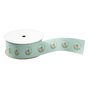 Keeshond in Tulips Painting Cute Original Dog Art Grosgrain Ribbon