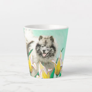 Keeshond in Tulips Painting Cute Original Dog Art Latte Mug