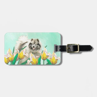 Keeshond in Tulips Painting Cute Original Dog Art Luggage Tag