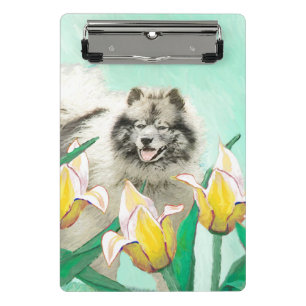 Keeshond in Tulips Painting Cute Original Dog Art Mini Clipboard