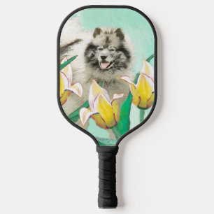 Keeshond in Tulips Painting Cute Original Dog Art Pickleball Paddle