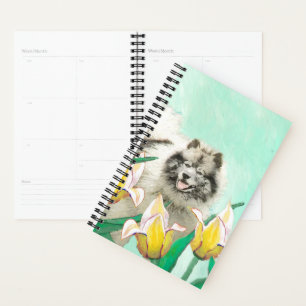 Keeshond in Tulips Painting Cute Original Dog Art Planner