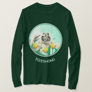 Keeshond in Tulips Painting Cute Original Dog Art T-Shirt