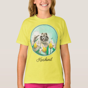Keeshond in Tulips Painting Cute Original Dog Art T-Shirt