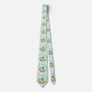 Keeshond in Tulips Painting Cute Original Dog Art Tie