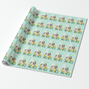 Keeshond in Tulips Painting Cute Original Dog Art Wrapping Paper