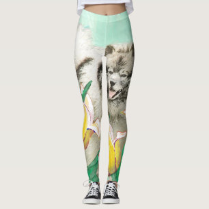 Keeshond in Tulips Painting - Original Dog Art Leggings