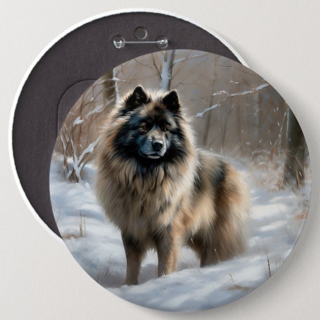Keeshond Let It Snow Christmas 6 Cm Round Badge (Front & Back)