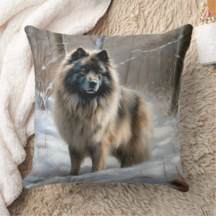 Keeshond Let It Snow Christmas Cushion