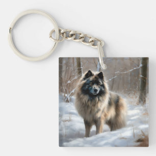 Keeshond Let It Snow Christmas Key Ring