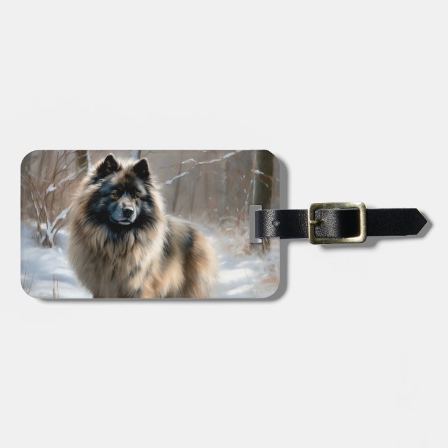 Keeshond Let It Snow Christmas Luggage Tag (Front Horizontal)