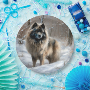 Keeshond Let It Snow Christmas Paper Plate