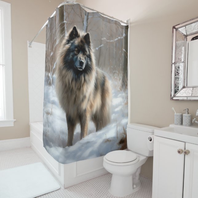 Keeshond Let It Snow Christmas Shower Curtain (In Situ)