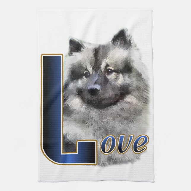 Keeshond LOVE Gifts Tea Towel (Vertical)