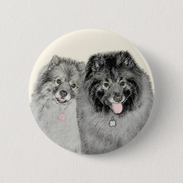 Keeshond Mom and Son Painting - Original Dog Art 6 Cm Round Badge (Front)