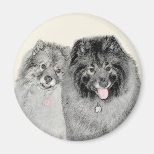 Keeshond Mom and Son Painting - Original Dog Art Magnet
