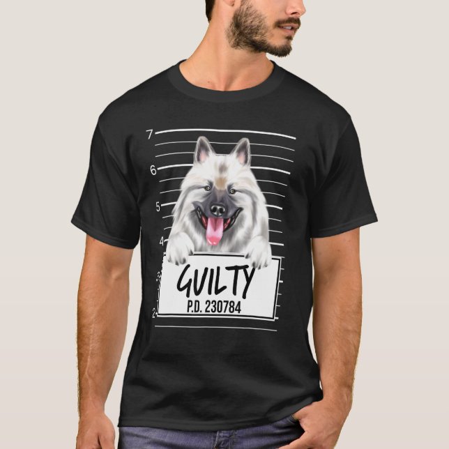 Keeshond Mugshot Guilty Dog T-Shirt (Front)
