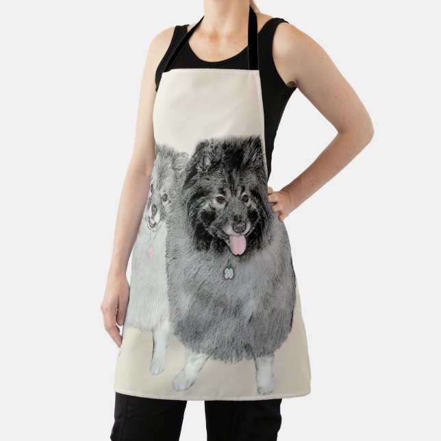 Keeshond Mum and Son Painting - Original Dog Art Apron (Insitu)