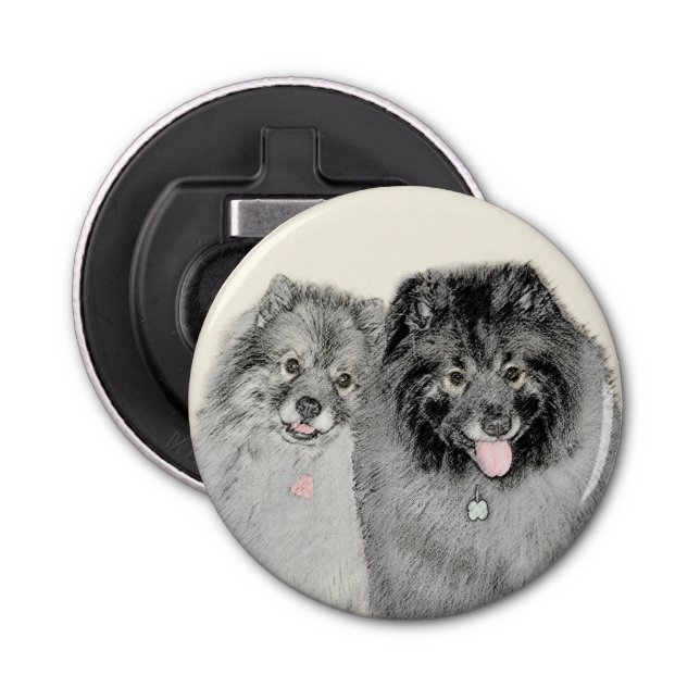 Keeshond Mum and Son Painting - Original Dog Art Bottle Opener (Front)