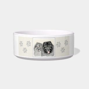 Keeshond Mum and Son Painting - Original Dog Art Bowl