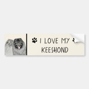 Keeshond Mum and Son Painting - Original Dog Art Bumper Sticker