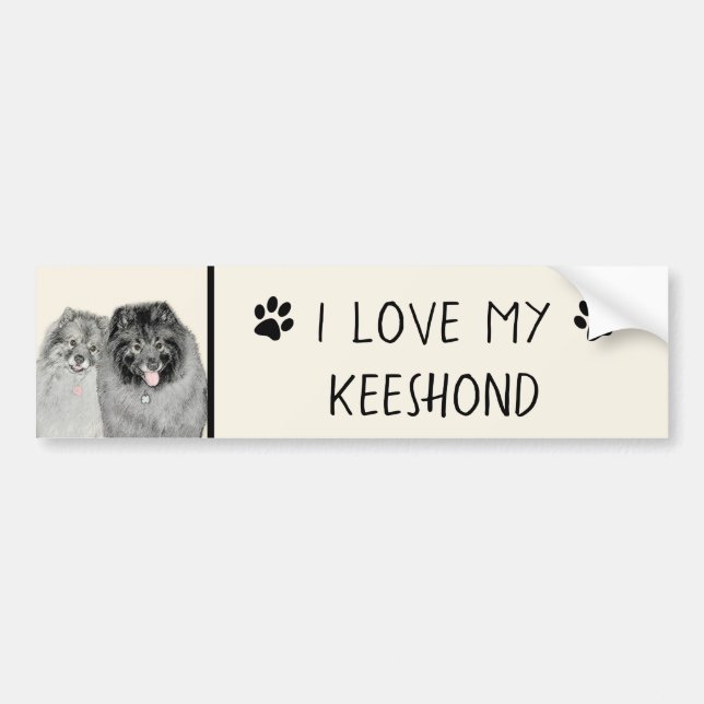 Keeshond Mum and Son Painting - Original Dog Art Bumper Sticker (Front)