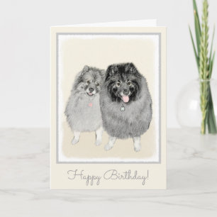 Keeshond Mum and Son Painting - Original Dog Art Card