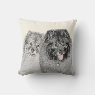 Keeshond Mum and Son Painting - Original Dog Art Cushion