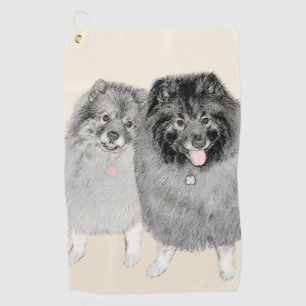 Keeshond Mum and Son Painting - Original Dog Art Golf Towel