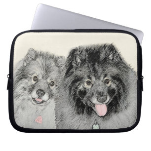 Keeshond Mum and Son Painting - Original Dog Art Laptop Sleeve