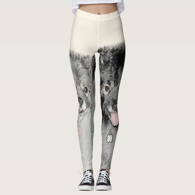Keeshond Mum and Son Painting - Original Dog Art Leggings (Front)