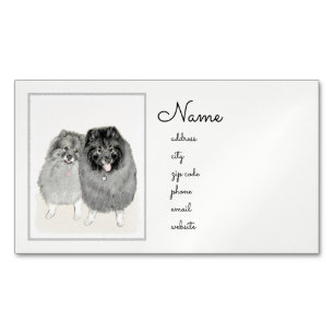 Keeshond Mum and Son Painting - Original Dog Art Magnetic Business Card