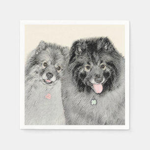 Keeshond Mum and Son Painting - Original Dog Art Napkin