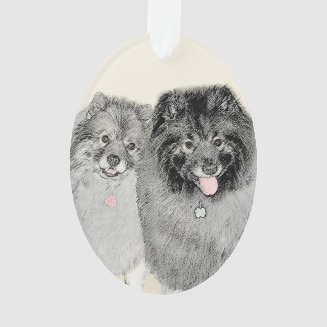 Keeshond Mum and Son Painting - Original Dog Art Ornament (Back)