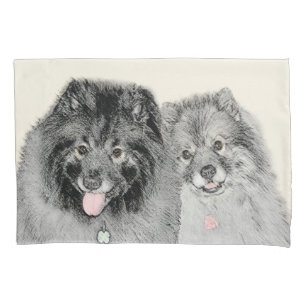 Keeshond Mum and Son Painting - Original Dog Art Pillowcase