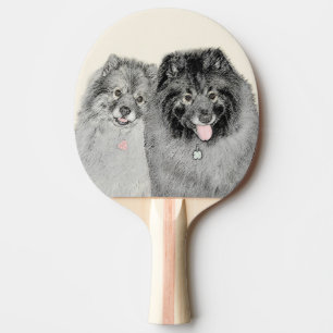 Keeshond Mum and Son Painting - Original Dog Art Ping Pong Paddle