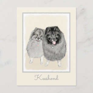 Keeshond Mum and Son Painting - Original Dog Art Postcard