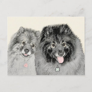 Keeshond Mum and Son Painting - Original Dog Art Postcard