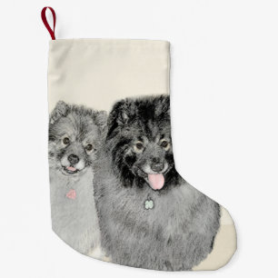 Keeshond Mum and Son Painting - Original Dog Art Small Christmas Stocking