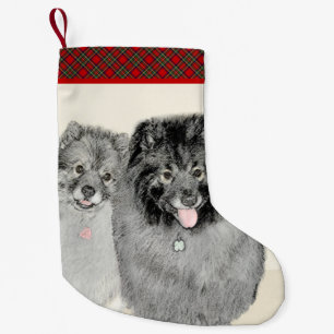 Keeshond Mum and Son Painting - Original Dog Art Small Christmas Stocking