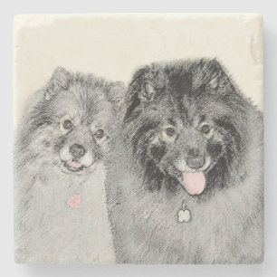 Keeshond Mum and Son Painting - Original Dog Art Stone Coaster