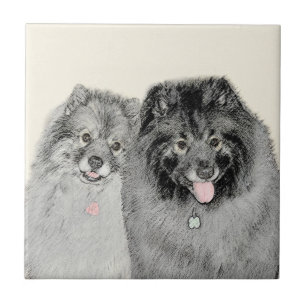 Keeshond Mum and Son Painting - Original Dog Art Tile