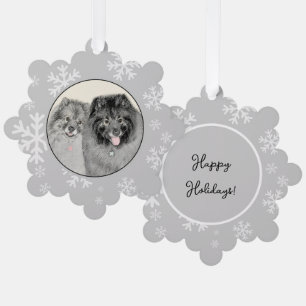 Keeshond Mum and Son Painting - Original Dog Art Tree Decoration Card